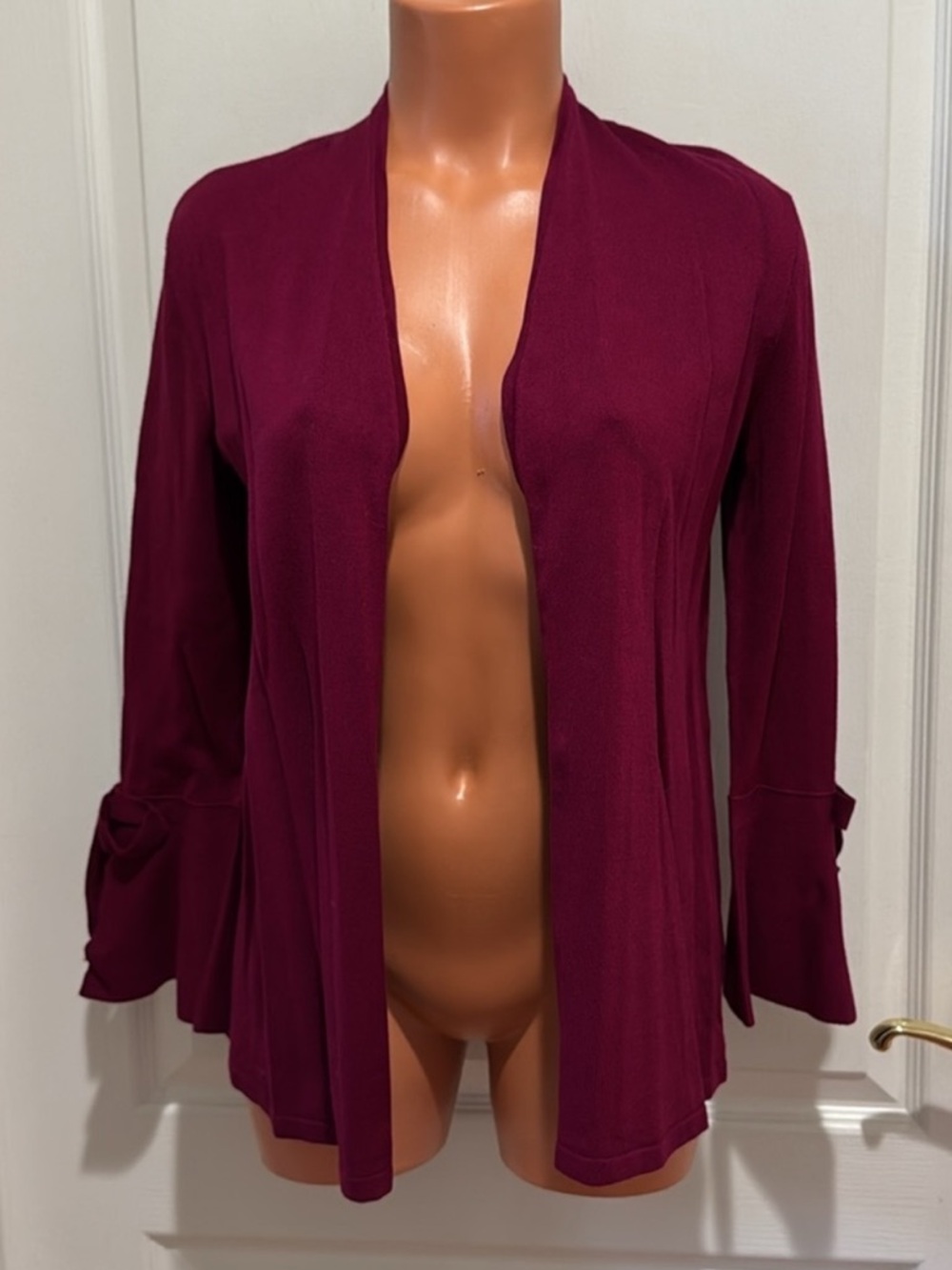 ALFANI Tie Sleeve Open Cardigan Berry PS SP Petite Small $80 EUC